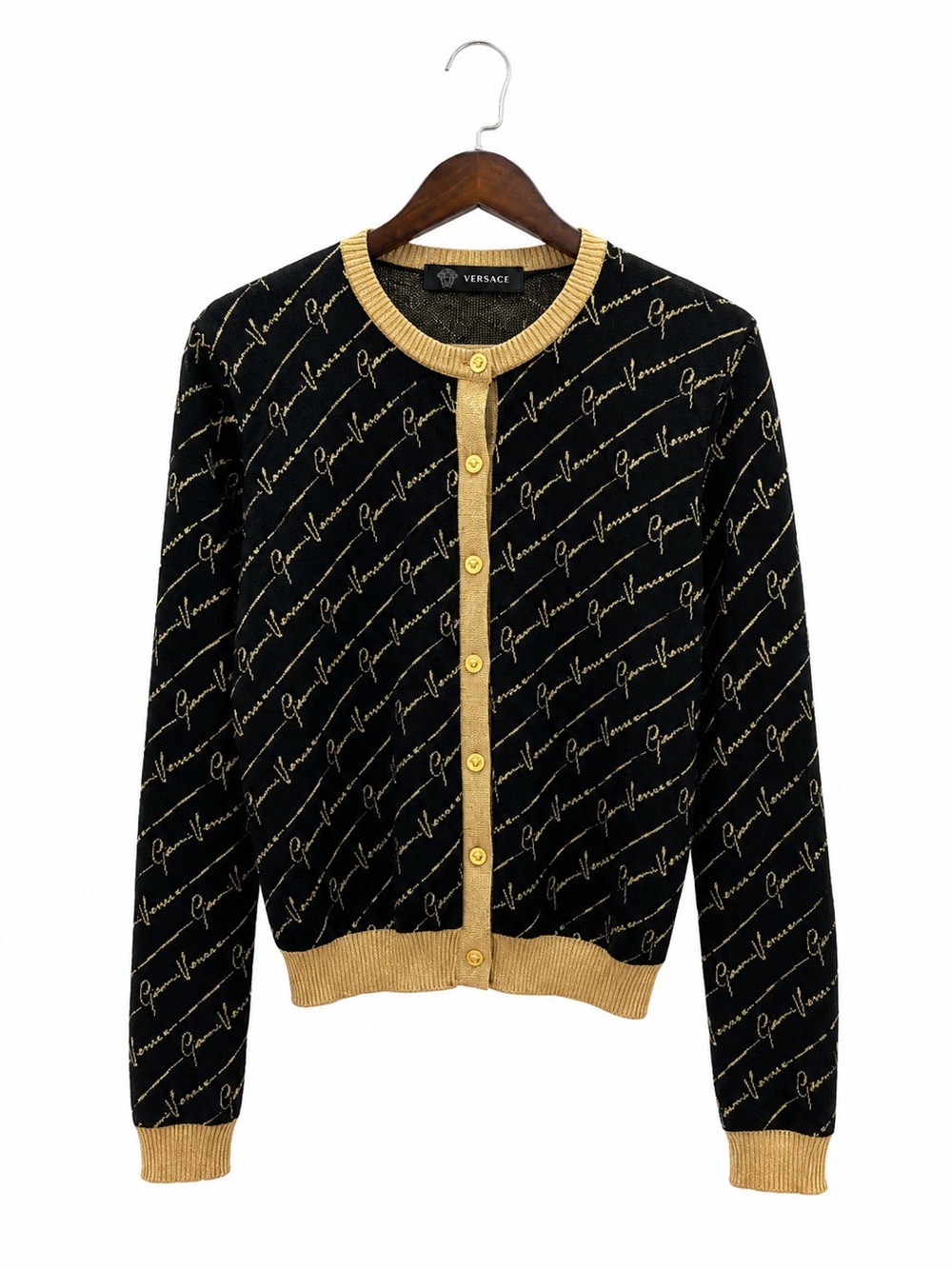 🚩steal Versace Black and Gold Signature Button-Front Cardigan